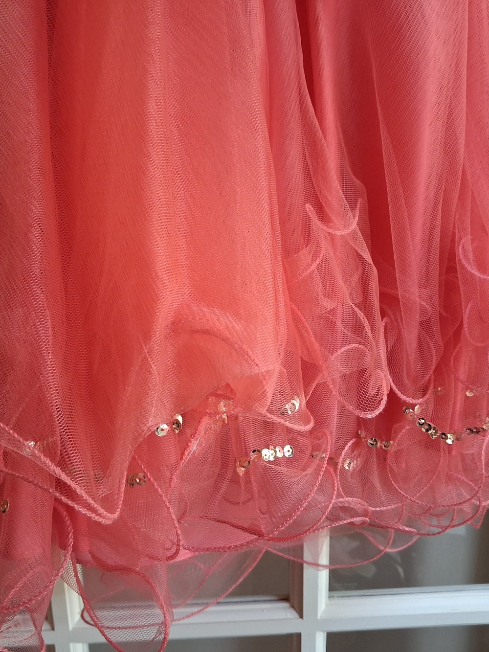 Terani Couture Coral Strapless Beaded Tulle Gown - Picture 2 of 5